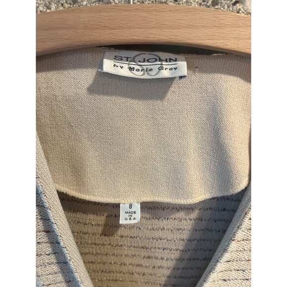 St. John By Marie Gray Striped Knit Beige Cardigan Blazer Womens Size 8 - Picture 4 of 8